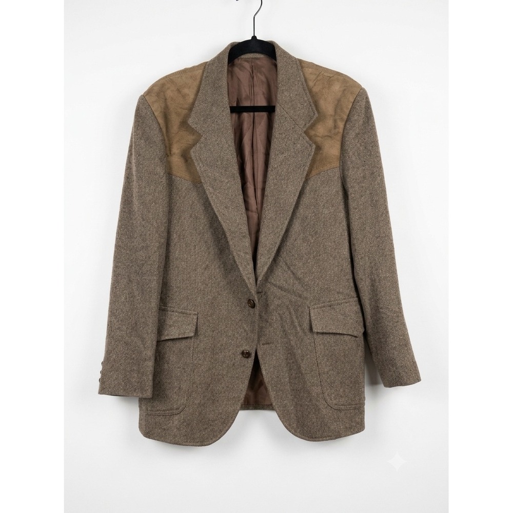 Pendleton Wool Blazer MADE in USA Mens Size 42 Western Brown Suede Elbow Patches